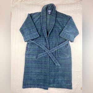 Nautica Green and Blue Cotton Terry Plaid Men's Robe One Size